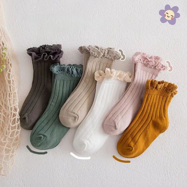 

7 colors autumn and winter lace kid combed cotton short breathable sock girl princess socks children day gift, Pink;yellow