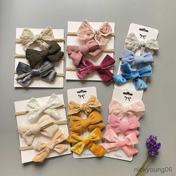 

hair accessories bow knot baby girl headband embroidery bands for children cord velvet clips hairpin cute newborn gifts r230608, Slivery;white