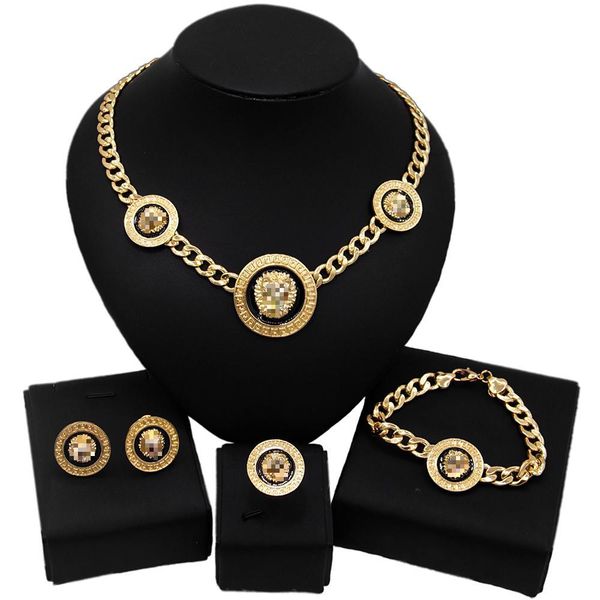 

latest fashion designer jewellery lady necklace earrings bangle ring jewelry sets, Black