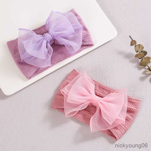 

hair accessories turban baby girl headband knit band for children bows headbands mesh headwraps elastic infant headdress r230608, Slivery;white