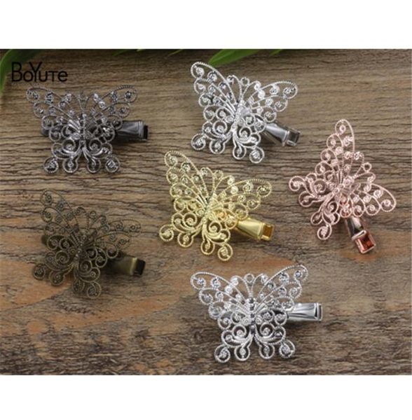 

boyute 20pcs 2533mm filigree butterfly hair clip vintage style 6 colors plated women hairgrip hair jewelry7437464, Golden;silver