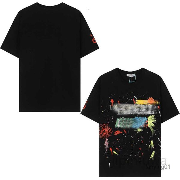 

women t shirts 2023 lanvins designer men's cotton tees color ink splashing hand-painted graffiti sports casual short sleeves t-shirts f, White;black