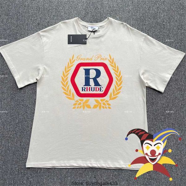

fashion brands rhude men's t-shirts vintage wheat ear print t-shirt men women oversized tee t shirt, White;black