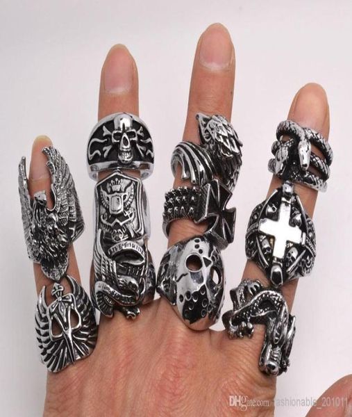 

oversize gothic skull carved biker mixed styles lots men039s antisilver rings retro new jewelry r00799590177, Silver