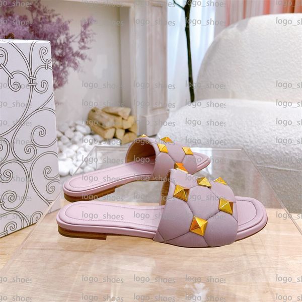 

brand designer slippers women rivet sandals shoes luxury rubber bottom casual outdoors slides ladies comfortable slippers, Black