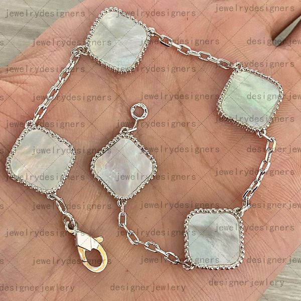 

designer bracelets 4/four leaf clover charms luxury bracelet elegant agate shell vintage wholesale jewelry 18 k gold plated wedding accessor, Golden;silver