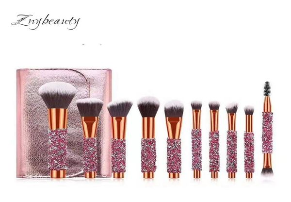 

new 10 pieces of diamond inlaid cosmetic brush 10 pieces of makeup suit diamond wrapped with bag beauty tools spot whole6019742