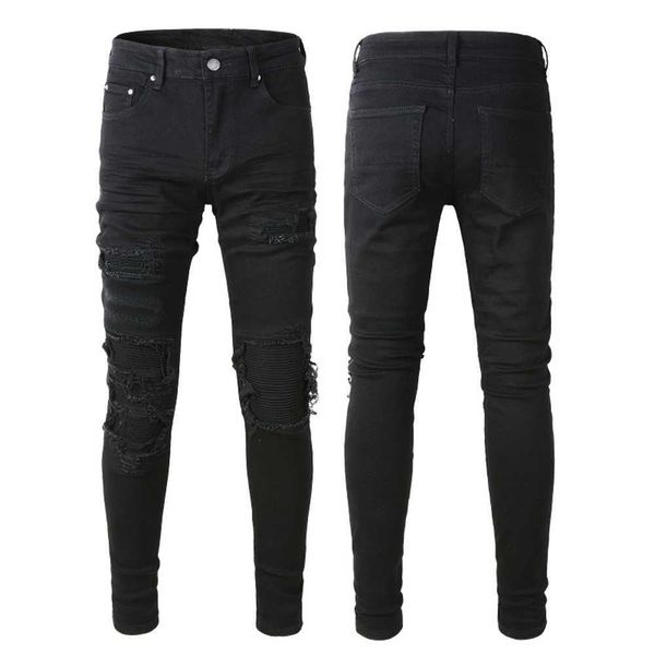 

23ss designer jeans mens jeanpants distressed ripped skinny men jean slim motorcycle moto biker causal mans vintage denim pants 23, Blue