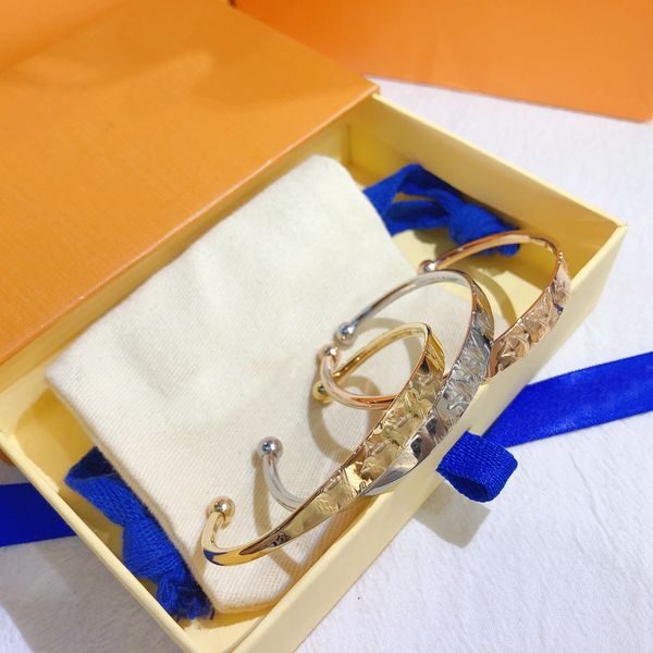 

with box gifts new style open bracelets bangle designer letter jewelry silver gold plated stainless steel wristband cuff famous women jewelr, Black