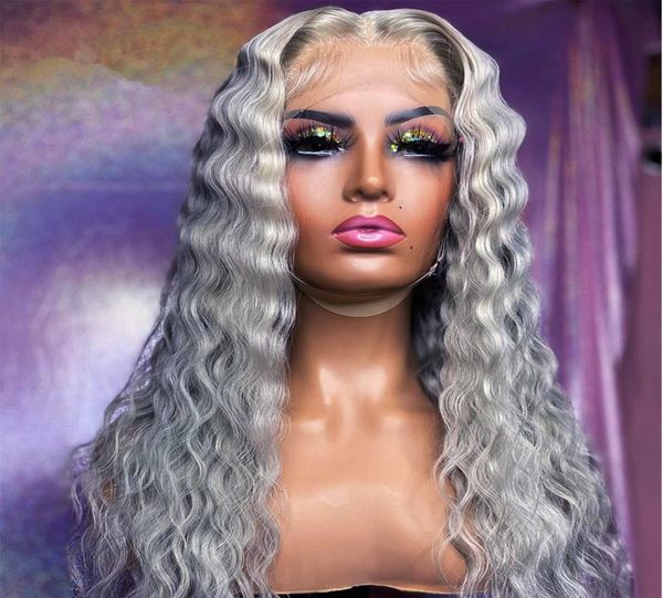 

long gray loose deep wave wigs for black women blondebluepink colored synthetic lace front wigs simulation human hair4860741