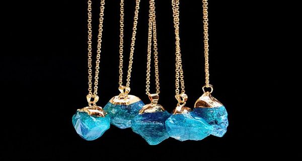 

quartz crystal pendants necklaces drusy druzy gold color chain irregular natural stone statement necklace for women6137524, Silver