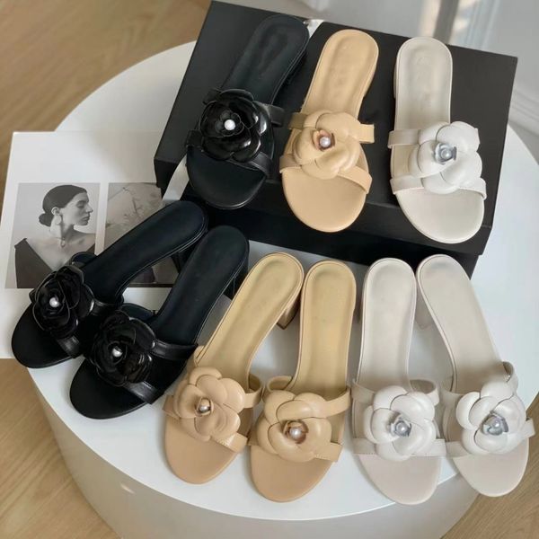 

designer handmade camellia petal slipper sandals home life non-slip flip-flops summer outdoor beach platform luxury women's shoes, Black