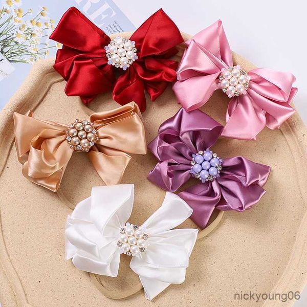 

hair accessories webbing girl bows big head band baby headband pearl diamonds child stretchy hairbands skinny infant solid color r230608, Slivery;white
