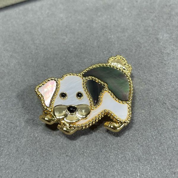 

natural white and grey shell dog brooches for women clover charm brooches ladybug four leaf flowers, Gray