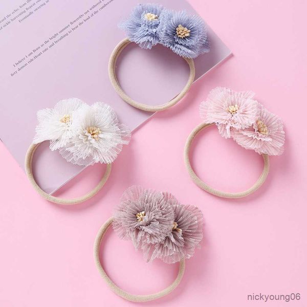 

hair accessories 1pcs lovely princess baby headband pink flower stretch floral kids band r230608, Slivery;white