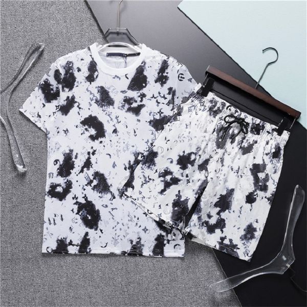 

mens tracksuit letters embroidery summer fashion sportswear short sleeves pullover jogger pants suits o-neck sportsuit fast -drying beach pa, Gray