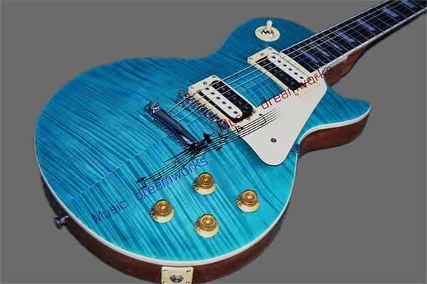 

custom rosewood fretboard, flame beige peacock blue electric guitar