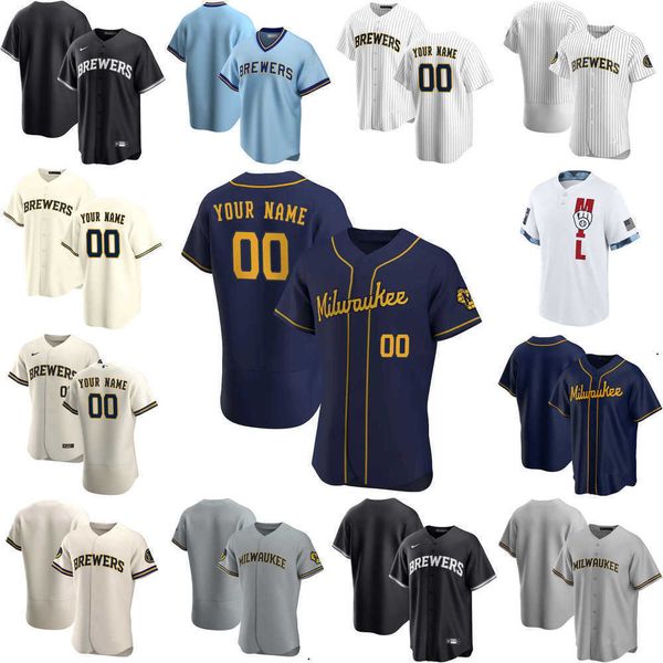 

2023 2022 custom jersey milwaukee''brewers''mens women youth 22 christian yelich 8 ryan braun 39 corbin burnes 6 lorenzo, Blue;black