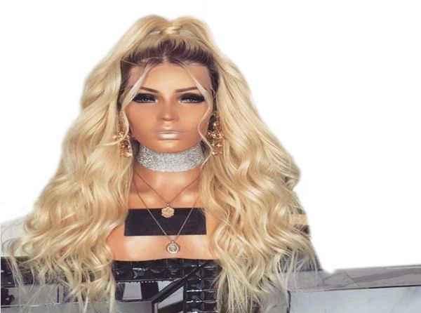 

charming ombre blonde wig glueless body wave lace front wigs with baby hair dark roots heat resistant hair synthetic wigs for blac1836190, Black