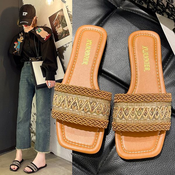 

2023SS Women flat beach sandals Fashion comfortable shoes Casual non-slip sandals Outdoor party shoes, Black