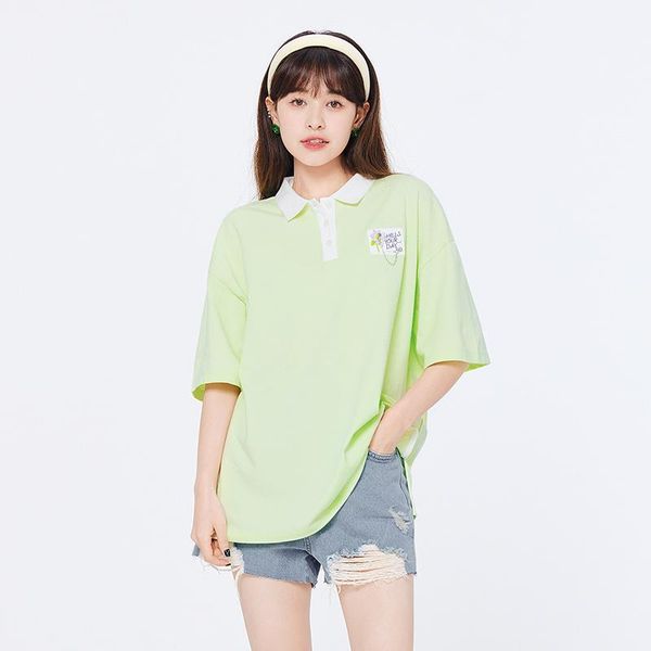 

polos semir shortsleeved tshirt women midlength polo collar 2022 summer new oversize hit color shirt personality trend, White