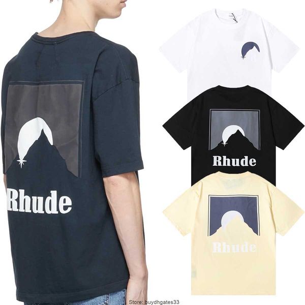 

mens designer rhude t-shirt luxury brand tees fashion t shirts mens womens short sleeve summer streetwear lover clothing clothes, White;black