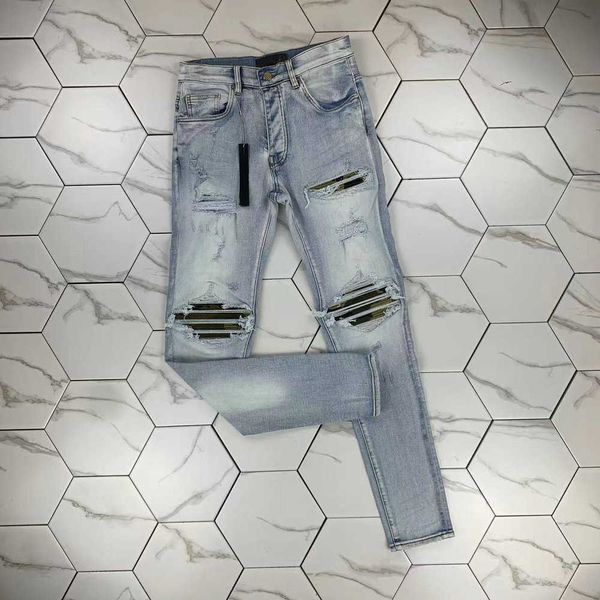 

hm589 hig quality mens jeans distressed motorcycle biker jean rock skinny slim ripped hole stripe fashionable snake embroidery denim pants, Blue