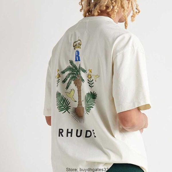 

american niche trendy rhude men's t-shirts design sense short sleeved male and female couples high street loose round neck t-shirt spri, White;black