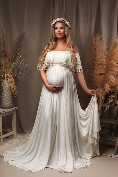 

white tassel maternity dresses pgraphy props split side maxi gown for pregnant off shoulder women long pregnancy dress p shoots