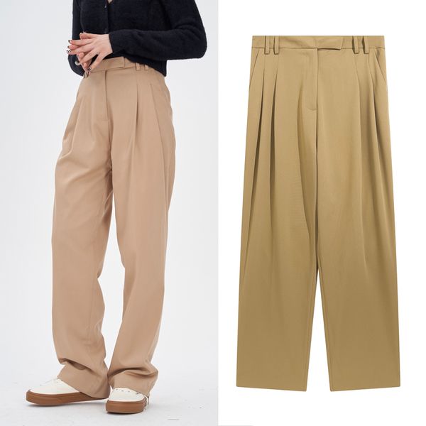 

23ss autumn winter europe work pocket pants lady trousers casual wide leg long women office pant suit, Black