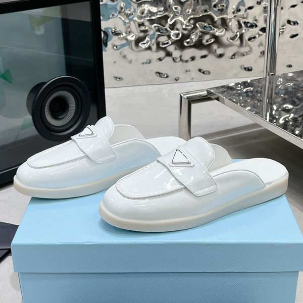 

2023 designer boston summer metal triangle buckle flat slippers fashion genuine leather slide favourite beach sandals casual shoes clogs for, Black