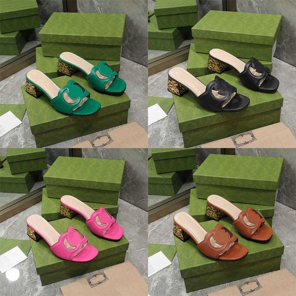 

women interlocking g cut-out slide sandal real leather slippers low heeled leather sandals calf ladies fashion cutout wear shoes, Black