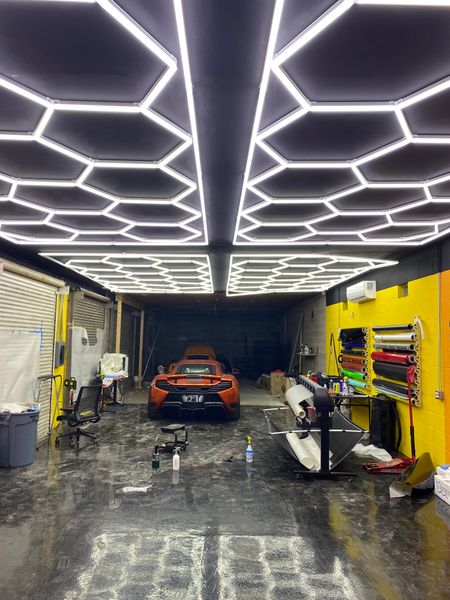 

hexagon led lights for garage honeycomb car detailing ceiling light 6500k white color with frame