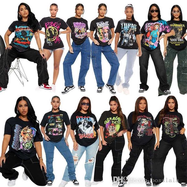 

designer womens black t shirts fashion pattern printed short sleeve t-shirt tees for lady summer breathable top, White