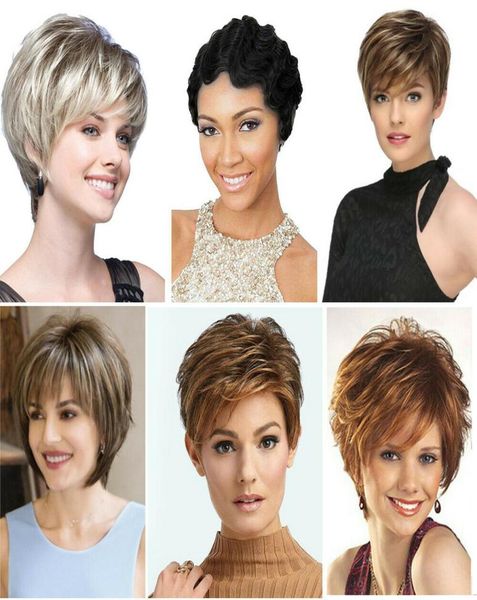 

lady women fashion short curly wigs black blonde wavy hair pexie boycut wig3888645