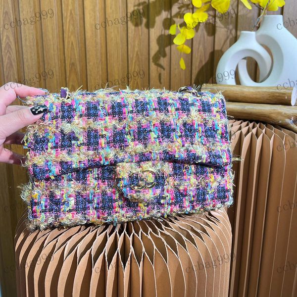 

classic designer womens shoulder bag coarse woolen ribbon cf bag gold metal buckle large capacity storage box makeup bags matelasse chain cr