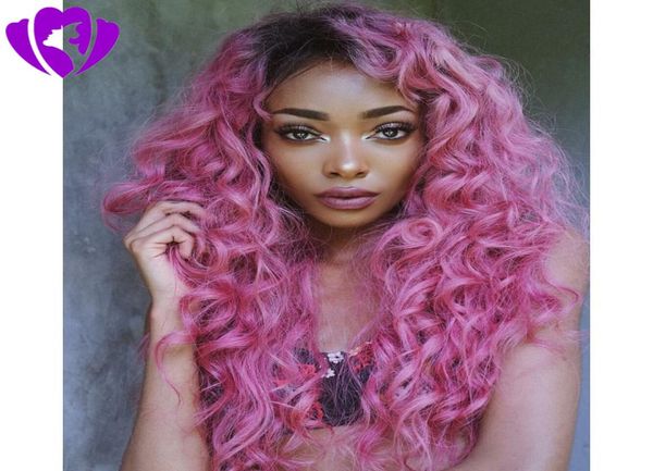 

30inches long ombre pink loose curly synthetic lace front wig glueless high temperature heat resistant wigs for black women6422576