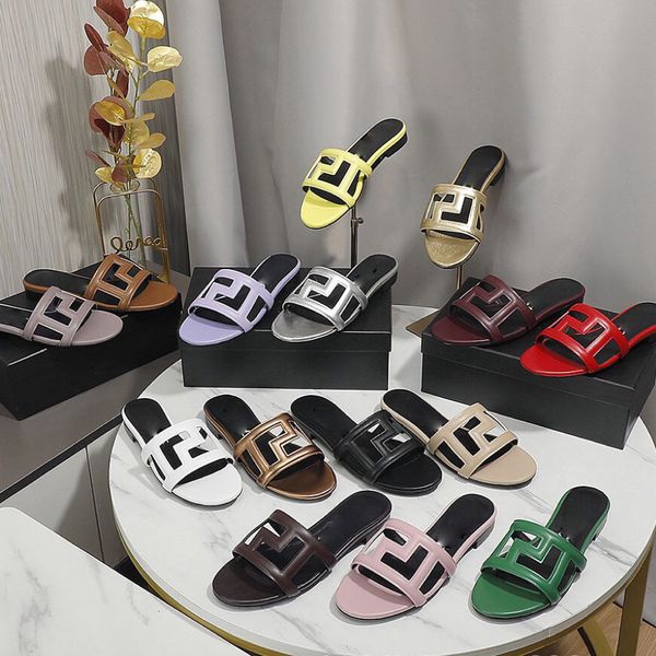 

new slippers women's brand shoe designer genuine leather light luxury low heel hollow candy color anti slip outdoor solid color slipper, Black