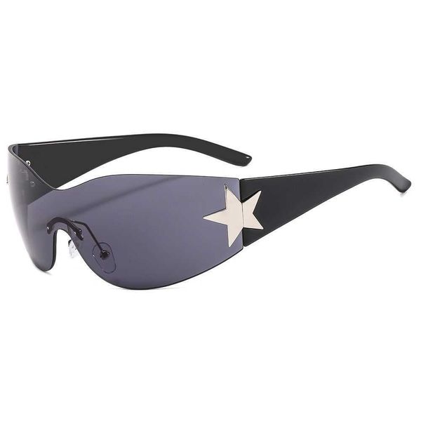 

fashion new style punk sunglasses for women men trendy wrap around sun glasses shades star decoration eyewear uv400 goggles, Silver