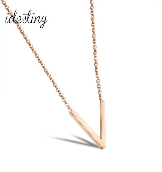 

1111 rose gold color plated stainless steel initial letter v necklace for women classical design jewelery party bijoux gift8755793, Silver
