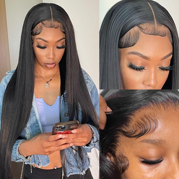 

wigirl 30 40 inch bone straight hd lace front human hair wigs for black women brazilian13x4 transparent lace frontal wig, Black;brown