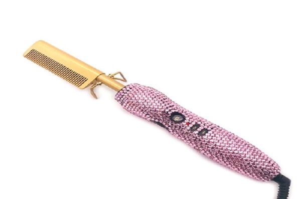 

bling crystal comb straightener gold brushes electric ceramic high heatr brush for baby hair and hairline1380939, Black
