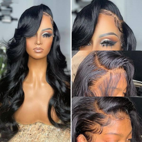 

wigirl 30 inch body wave 13x4 lace front human hair wigs for black women brazilian wave 150 250 density lace frontal wigs, Black;brown
