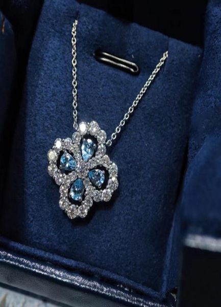 

fourleaf clover necklace luxury niche full of diamonds aquamarine collarbone chain cold wind necklace womens jewelry5691662, Silver