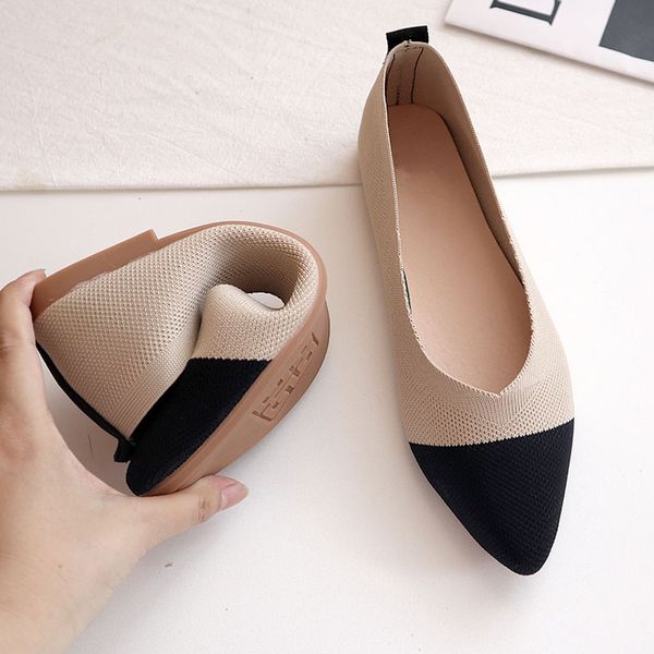 

2023 women pointed toe shallow flat shoes mesh loafers soft bottom ballet flats classic moccasins knit dress shoes ballerina, Black