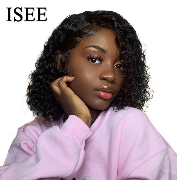

2020 new water wave bob human hair wigs brazilian 360 lace frontal wig isee hair lace closure wigs short bob lace front wigs for w2580697, Black