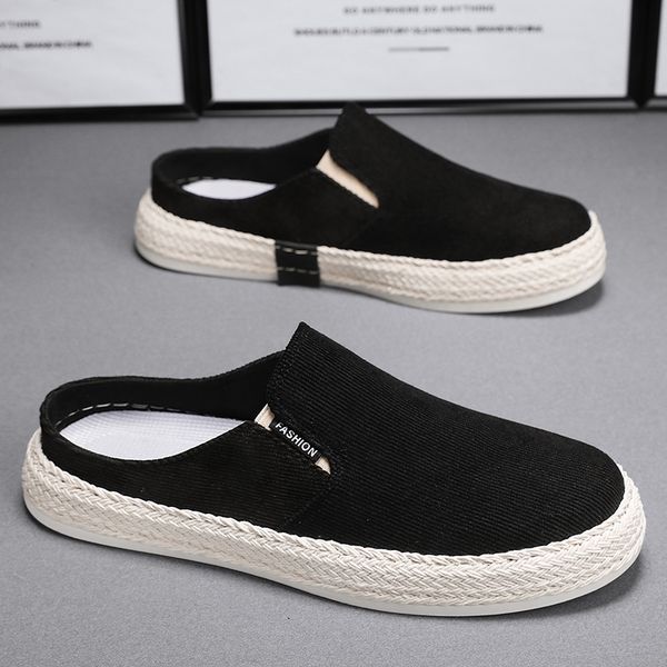 

fujeak summer loafers trend half slippers fashion casual shoes for men flat sneakers walking footwear non-slip man shoe, Black