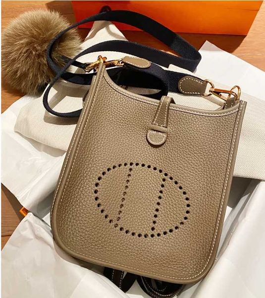 

designer bag hollow leather bags tote lychee h 2023 evelyn grain bucket head layer cow women's one shoulder cross body 17cm 5thi with w