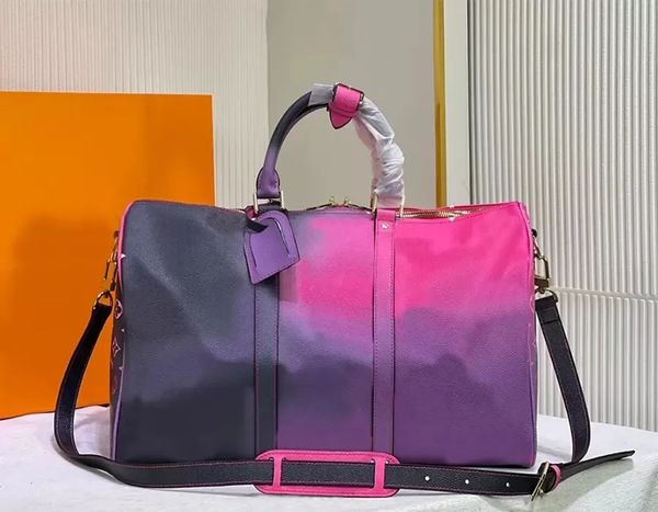 

men gradient color bag genuine leather giant duffel bags luxury designers totes handbag women speedy travel bag large capacity luggage tote
