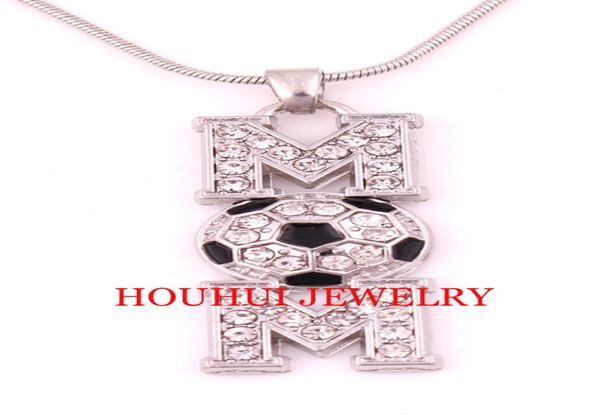 

latest style 30pcs a lot rhodium plated zinc studded with sparkling crystals soccer mom pendant chain necklace1979892, Silver